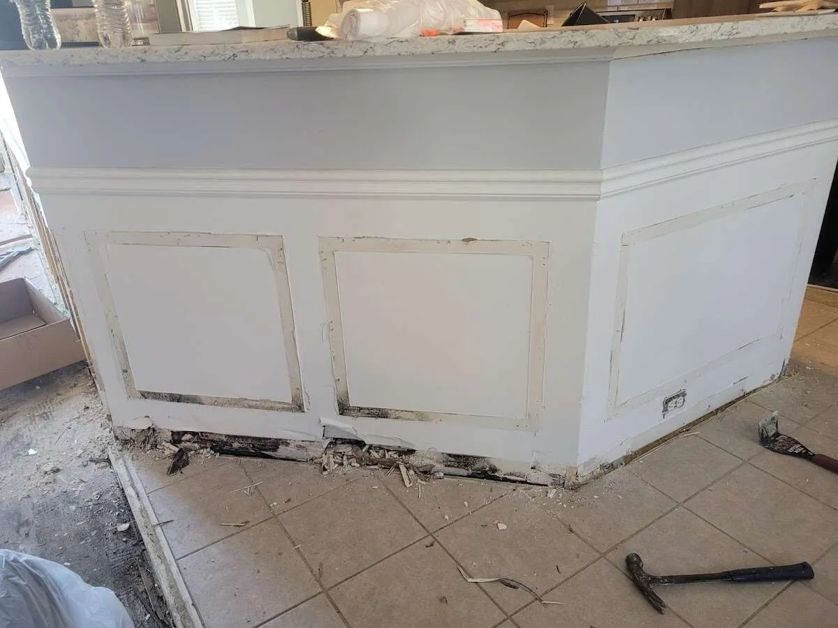 Water damage and mold on kitchen during Burst Pipe Cleanup in Rockaway